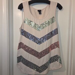Rue21 Cream Sequin Chevron Tank Top.  Size XL.